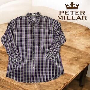 Peter Millar Shirt Mens L Casual Sport‎ Purple Plaid Long Sleeve Button Collared
